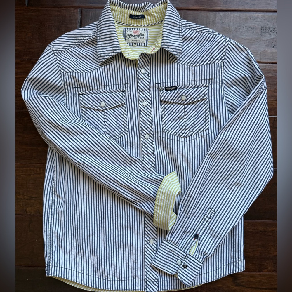 Y2K Wrangler Blue & Yellow Striped Snap Up